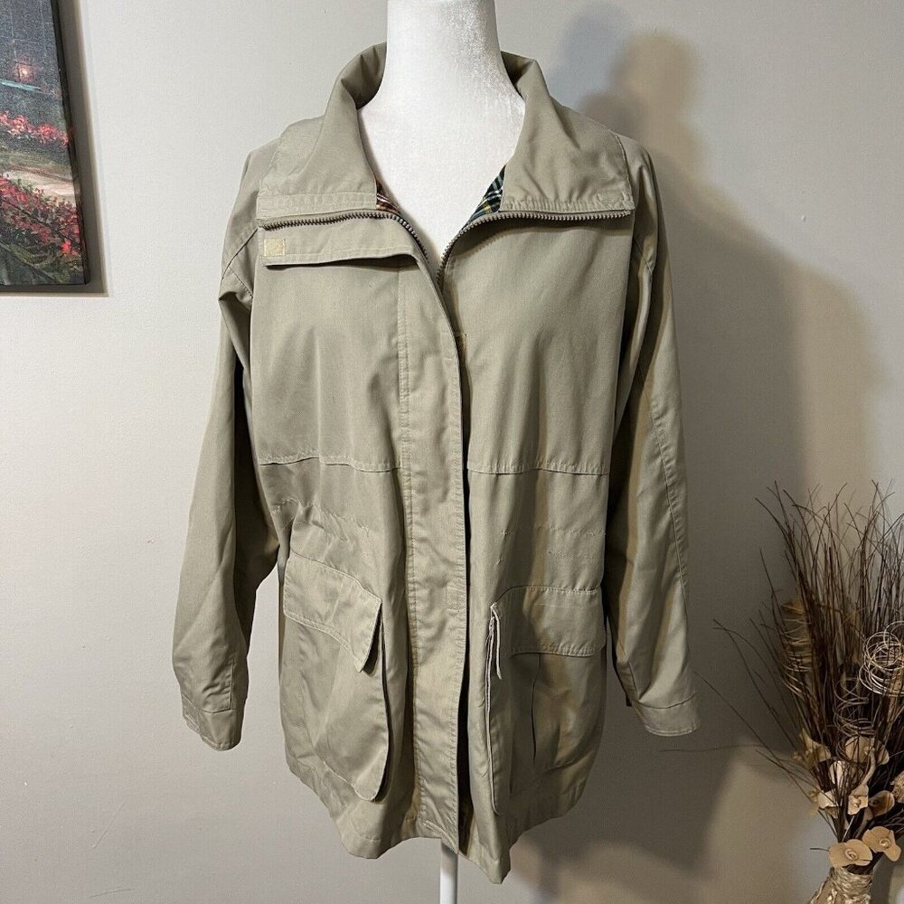 London Towne Women's Beige Jacket Coat Flannel Lined Adjustable Waist Size 14